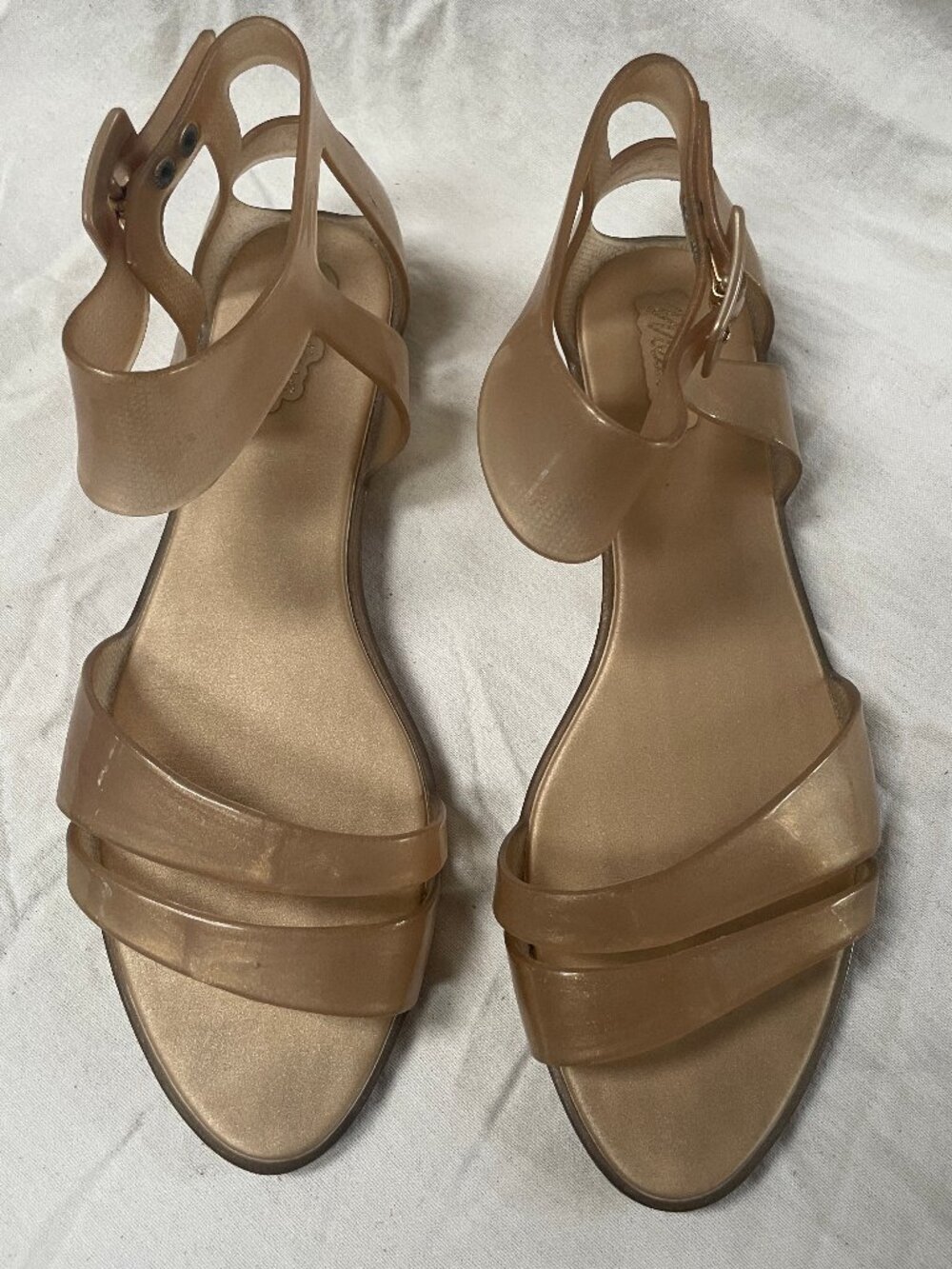 Melissa Gold Glitter Jelly Sandals Strappy Flat Sandals Size 9 / EUR 40